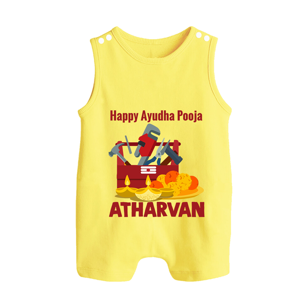 Ayudha Puja Tool Master Button Romper - PASTEL YELLOW - New Born (Chest 18")