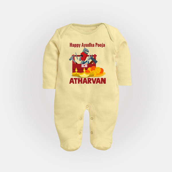 Ayudha Puja Tool Master Full Body Suit - PASTEL YELLOW - New Born (Chest 7.5")