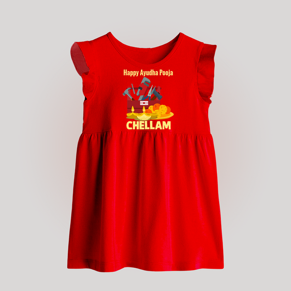 Ayudha Puja Tool Master Baby Frock - RED - 0 - 3 Months Old (Chest 17")