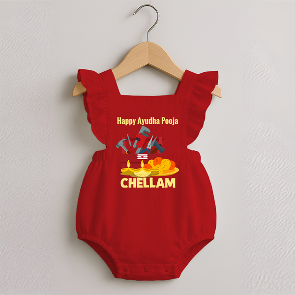 Ayudha Puja Tool Master Romper Frock - RED - 0 - 3 Months Old (Chest 19")