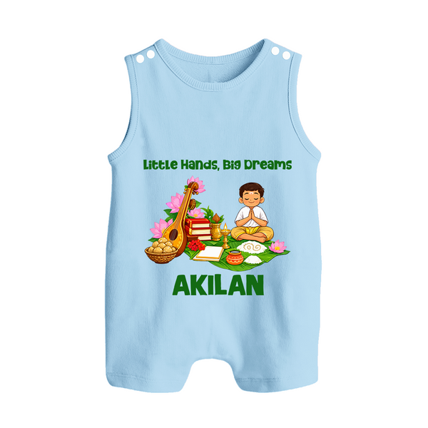 Ayudha Puja Little Hands Big Dreams Button Romper - BABY BLUE - New Born (Chest 18")