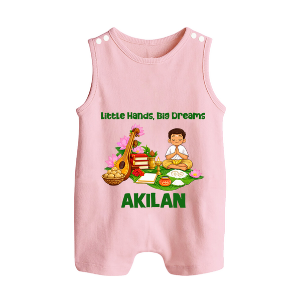 Ayudha Puja Little Hands Big Dreams Button Romper - BABY PINK - New Born (Chest 18")