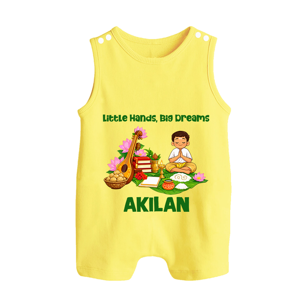 Ayudha Puja Little Hands Big Dreams Button Romper - PASTEL YELLOW - New Born (Chest 18")