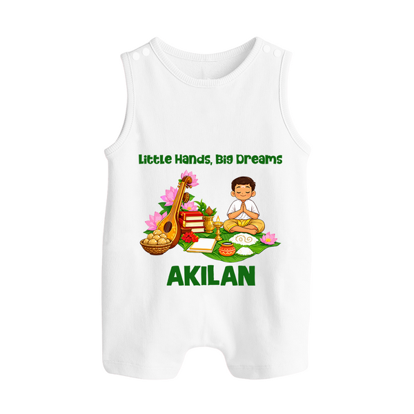 Ayudha Puja Little Hands Big Dreams Button Romper - WHITE - New Born (Chest 18")
