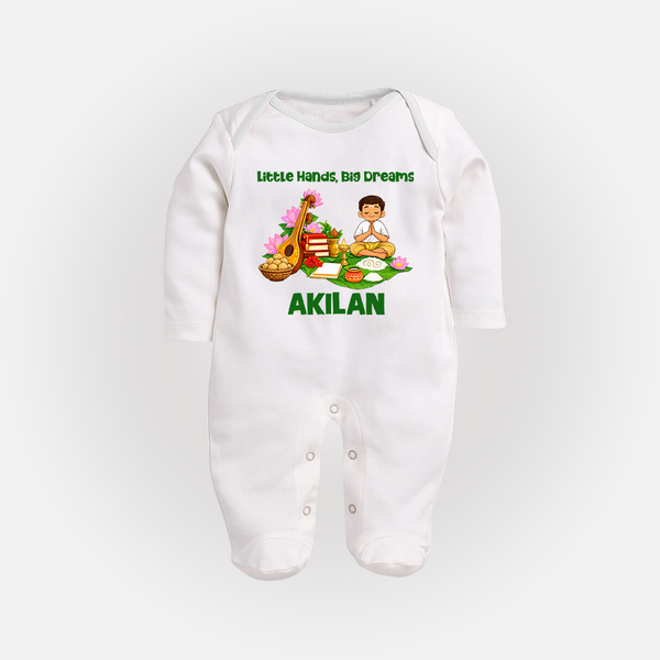 Ayudha Puja Little Hands Big Dreams Full Body Suit - WHITE - New Born (Chest 7.5")