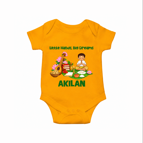 Ayudha Puja Little Hands Big Dreams Romper - CHROME YELLOW - New Born (Chest 14")