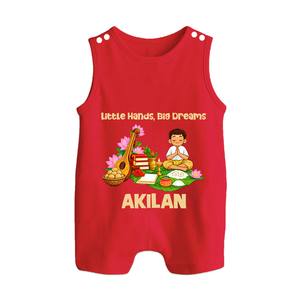 Ayudha Puja Little Hands Big Dreams Button Romper - RED - New Born (Chest 18")