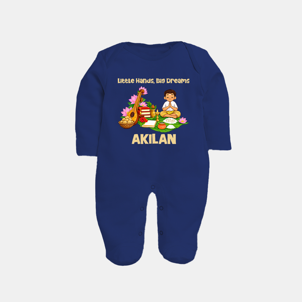 Ayudha Puja Little Hands Big Dreams Full Body Suit - NAVY BLUE - New Born (Chest 7.5")