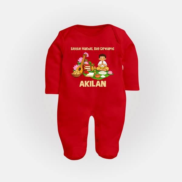 Ayudha Puja Little Hands Big Dreams Full Body Suit - RED - New Born (Chest 7.5")
