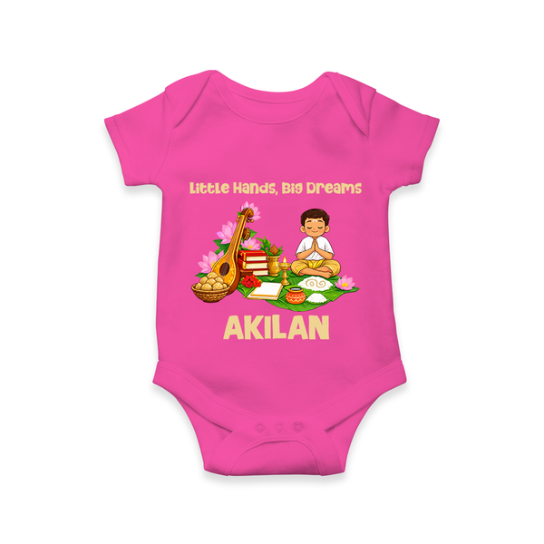 Ayudha Puja Little Hands Big Dreams Romper - HOT PINK - New Born (Chest 14")