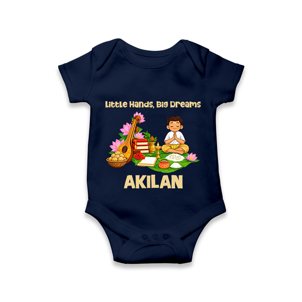 Ayudha Puja Little Hands Big Dreams Romper - NAVY BLUE - New Born (Chest 14")