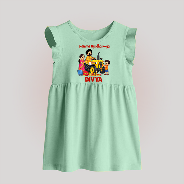 Namma Ayudha Puja Family Celebration Baby Frock - MINT GREEN - 0 - 3 Months Old (Chest 17")