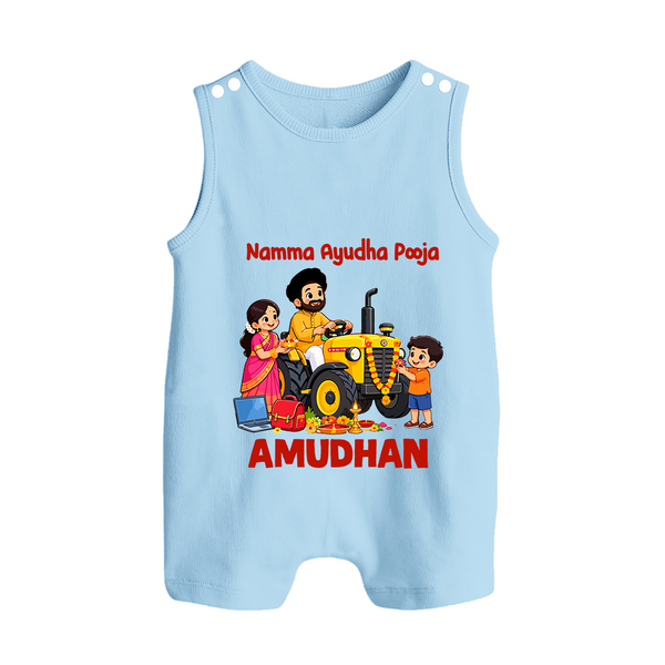 Namma Ayudha Puja Family Celebration Button Romper - BABY BLUE - New Born (Chest 18")