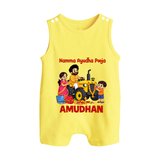 Namma Ayudha Puja Family Celebration Button Romper - PASTEL YELLOW - New Born (Chest 18")