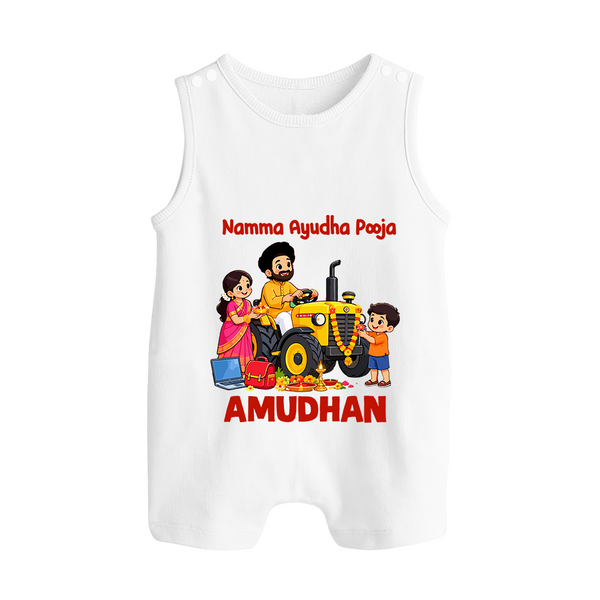 Namma Ayudha Puja Family Celebration Button Romper - WHITE - New Born (Chest 18")