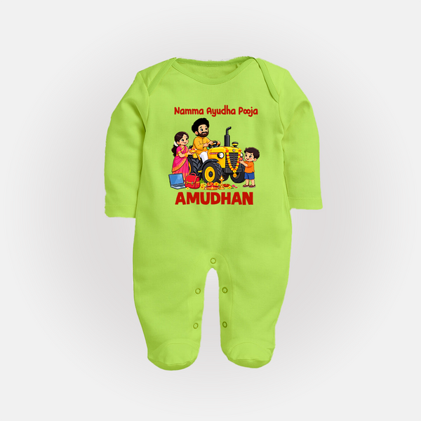 Namma Ayudha Puja Family Celebration Full Body Suit - LIME GREEN - New Born (Chest 7.5")