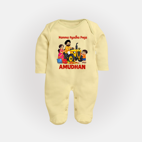 Namma Ayudha Puja Family Celebration Full Body Suit - PASTEL YELLOW - New Born (Chest 7.5")