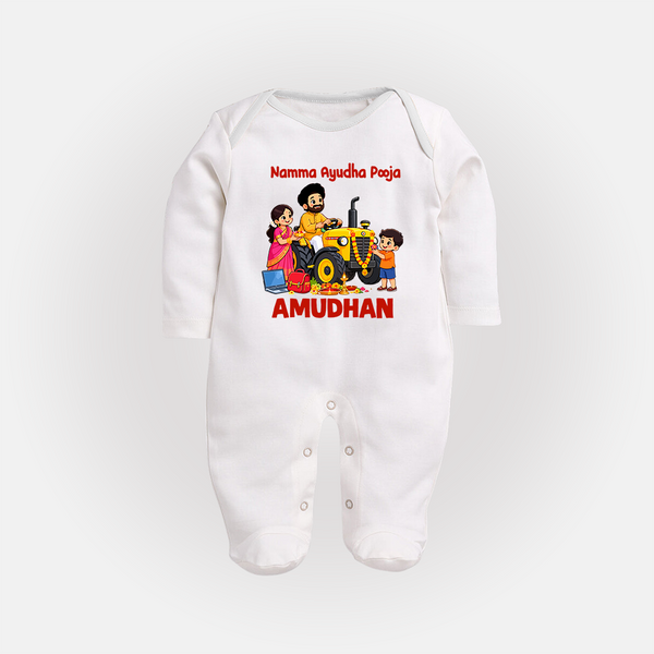 Namma Ayudha Puja Family Celebration Full Body Suit - WHITE - New Born (Chest 7.5")