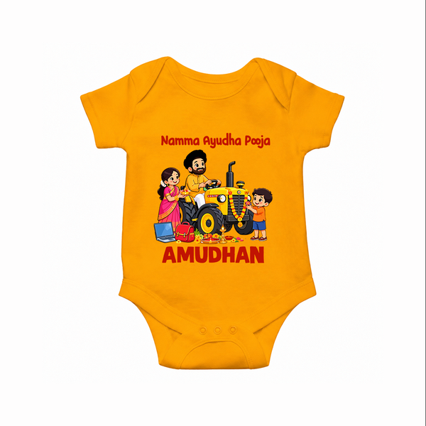 Namma Ayudha Puja Family Celebration Romper - CHROME YELLOW - New Born (Chest 14")