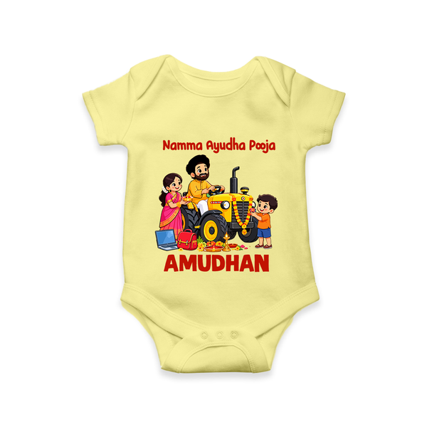 Namma Ayudha Puja Family Celebration Romper - PASTEL YELLOW - New Born (Chest 14")