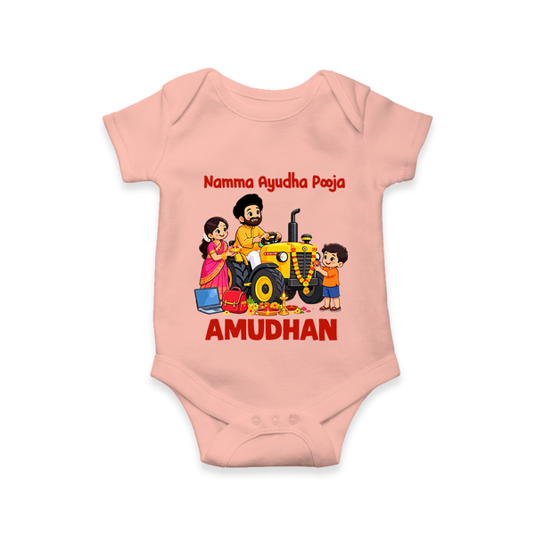 Namma Ayudha Puja Family Celebration Romper - PEACH - New Born (Chest 14")