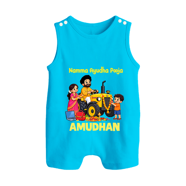 Namma Ayudha Puja Family Celebration Button Romper - SKY BLUE - New Born (Chest 18")