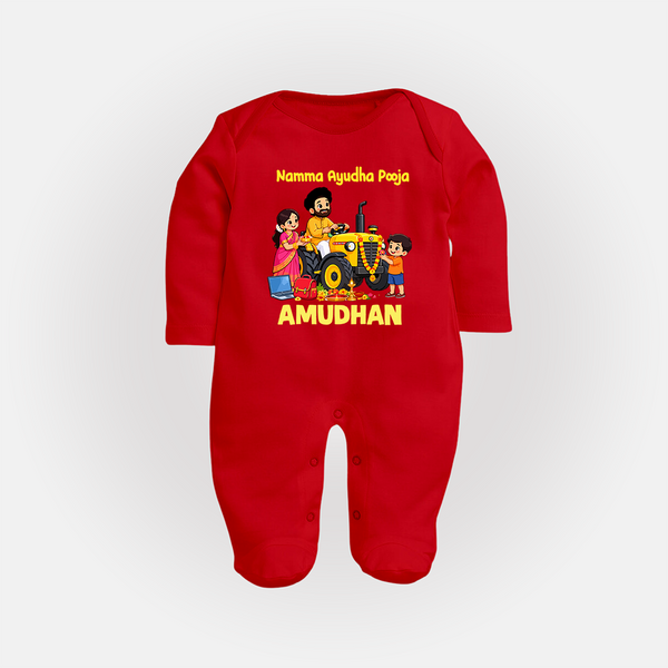 Namma Ayudha Puja Family Celebration Full Body Suit - RED - New Born (Chest 7.5")