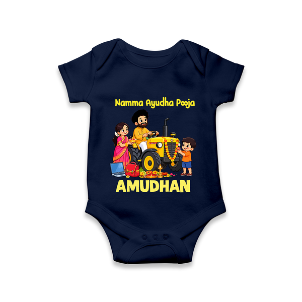 Namma Ayudha Puja Family Celebration Romper - NAVY BLUE - New Born (Chest 14")