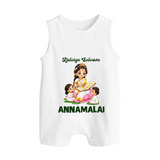 Kaliyuga Selvam Blessings Button Romper - WHITE - New Born (Chest 18")