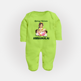 Kaliyuga Selvam Blessings Full Body Suit - LIME GREEN - New Born (Chest 7.5")