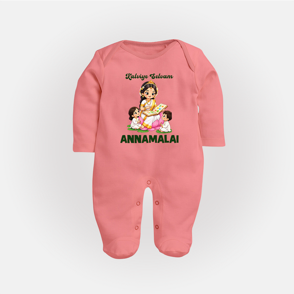 Kaliyuga Selvam Blessings Full Body Suit - PEACH - New Born (Chest 7.5")