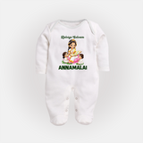 Kaliyuga Selvam Blessings Full Body Suit - WHITE - New Born (Chest 7.5")