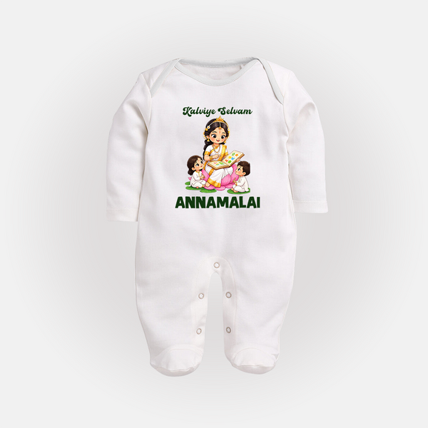 Kaliyuga Selvam Blessings Full Body Suit - WHITE - New Born (Chest 7.5")