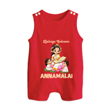 Kaliyuga Selvam Blessings Button Romper - RED - New Born (Chest 18")