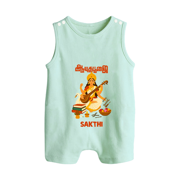 Ayudha Puja Goddess Saraswati Blessings Button Romper - MINT GREEN - New Born (Chest 18")