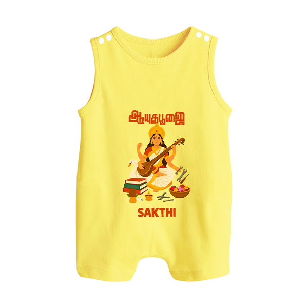 Ayudha Puja Goddess Saraswati Blessings Button Romper - PASTEL YELLOW - New Born (Chest 18")