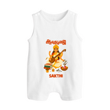 Ayudha Puja Goddess Saraswati Blessings Button Romper - WHITE - New Born (Chest 18")