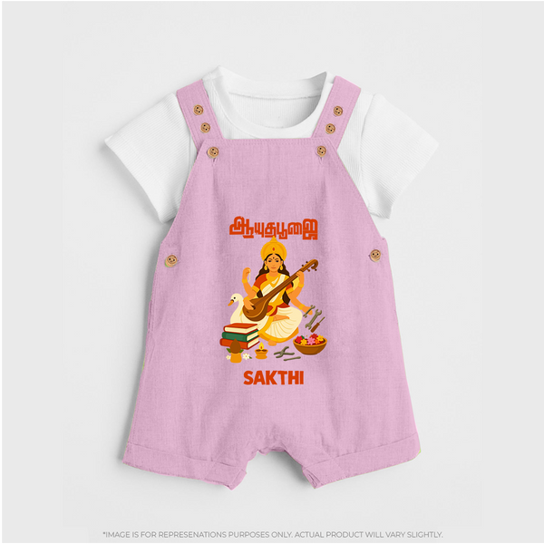 Ayudha Puja Goddess Saraswati Blessings Dungaree - BABY PINK - 0 - 5 Months Old (Chest 18")