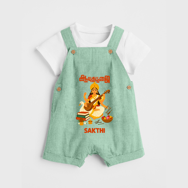 Ayudha Puja Goddess Saraswati Blessings Dungaree - MINT GREEN - 0 - 5 Months Old (Chest 18")