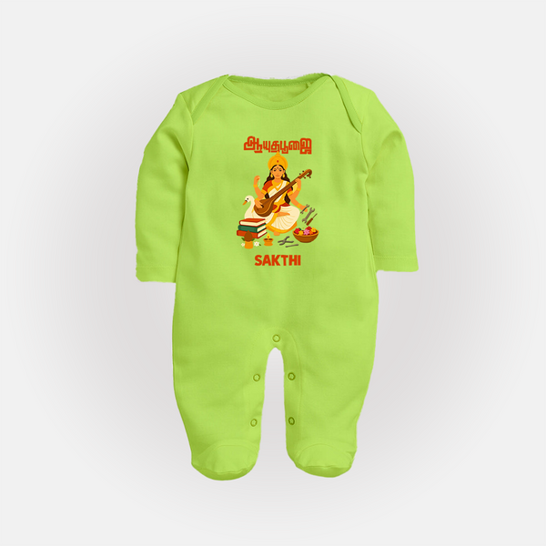  Ayudha Puja Goddess Saraswati Blessings Full Body Suit - LIME GREEN - New Born (Chest 7.5")