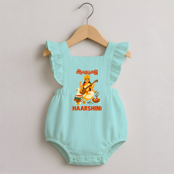  Ayudha Puja Goddess Saraswati Blessings Romper Frock - MINT GREEN - 0 - 3 Months Old (Chest 19")