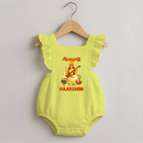  Ayudha Puja Goddess Saraswati Blessings Romper Frock - PASTEL YELLOW - 0 - 3 Months Old (Chest 19")
