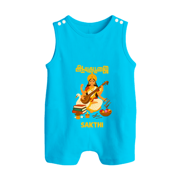 Ayudha Puja Goddess Saraswati Blessings Button Romper - SKY BLUE - New Born (Chest 18")