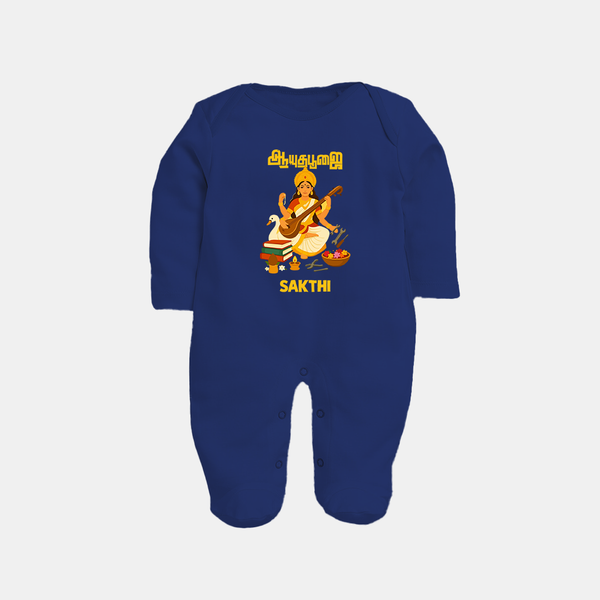  Ayudha Puja Goddess Saraswati Blessings Full Body Suit - NAVY BLUE - New Born (Chest 7.5")