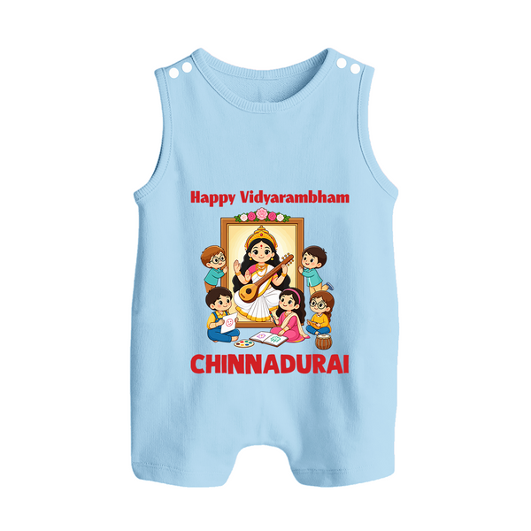  Happy Vidyarambham Celebration Button Romper - BABY BLUE - New Born (Chest 18")