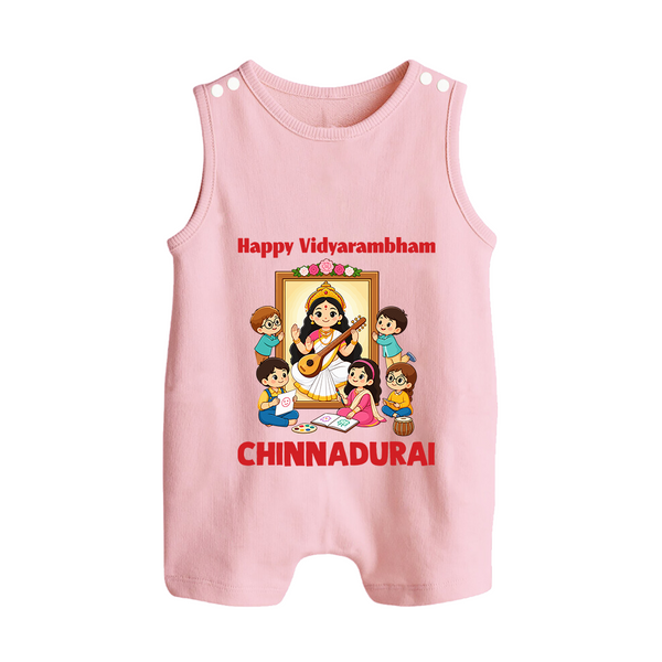  Happy Vidyarambham Celebration Button Romper - BABY PINK - New Born (Chest 18")
