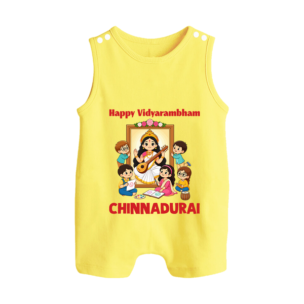  Happy Vidyarambham Celebration Button Romper - PASTEL YELLOW - New Born (Chest 18")