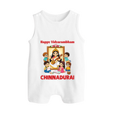  Happy Vidyarambham Celebration Button Romper - WHITE - New Born (Chest 18")