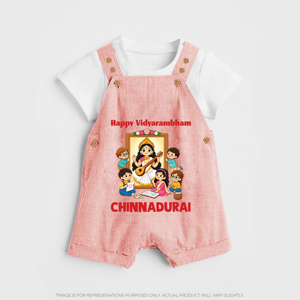  Happy Vidyarambham Celebration Dungaree - PEACH - 0 - 5 Months Old (Chest 18")