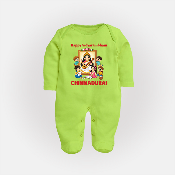 Happy Vidyarambham Celebration Full Body Suit - LIME GREEN - New Born (Chest 7.5")